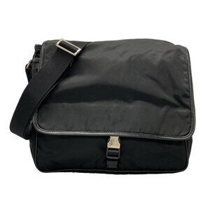 Auth PRADA - V166 Black Tesut nylon Saffiano Leather Shoulder Bag